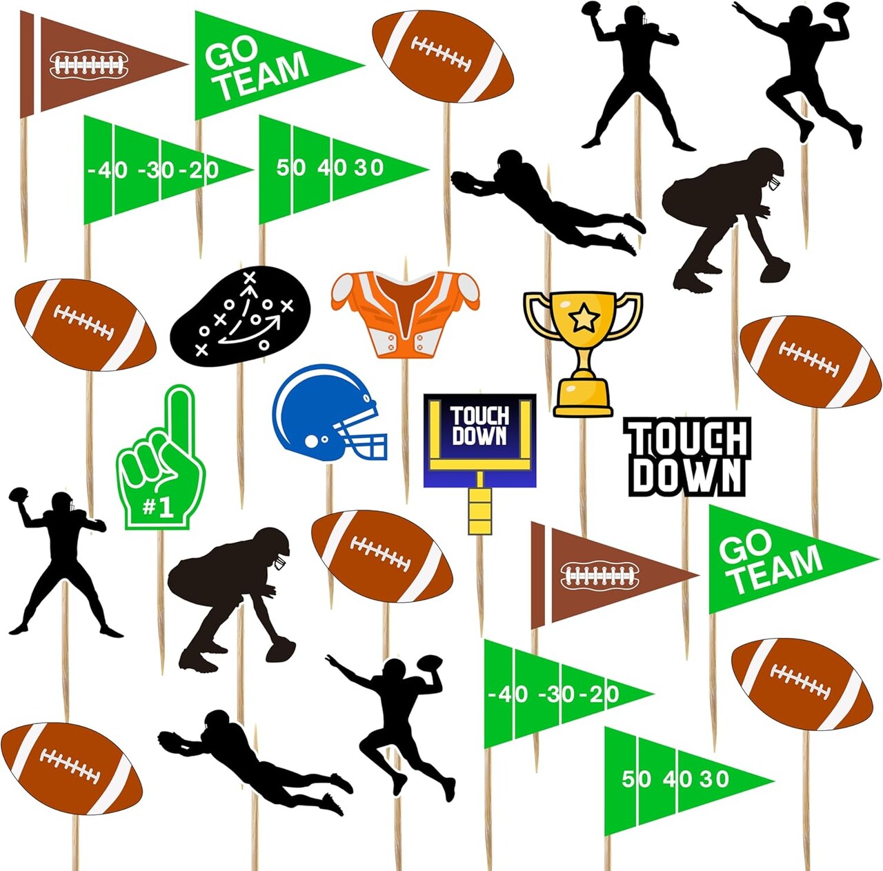 4E's Novelty Football Cupcake Toppers, 96 Pack Football Party Supplies, 12 Styles Cake Toppers, Gamer Party Decorations, Football Birthday Party Decor
